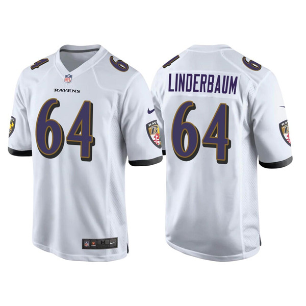 Men's Baltimore Ravens #64 Tyler Linderbaum White Game Jersey